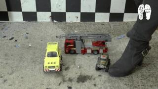 Toy cars under heeled Boots