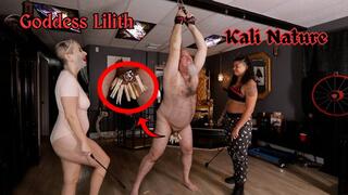 Hung Out to Dry, Part 1 - Goddess Lilith & Kali Nature Double Domination, Clothespins, CBT