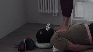 My yoga mat sits under my beautiful feet and has a sock-sniffing feature (trampling, sadistic, domination, sniffing)