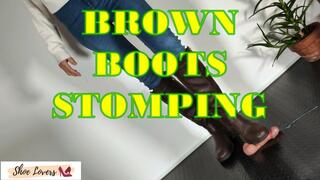 Brown boots: hard cock stomping, bootjob, shoejob, cock trampling, wide view 45° version