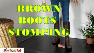 Brown boots: hard cock stomping, bootjob, shoejob, cock trampling, wide view version
