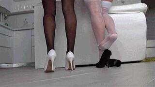 Dipping in black and white high heels Ab