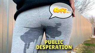 Female Desperation! Pee in grey leggings public outdoor