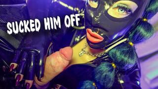 Sucked him off and he came on my rubber tits