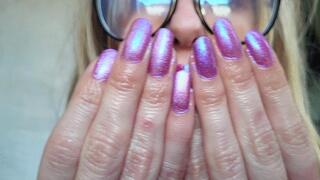 Shiny Violet Glitter Nails & Hands