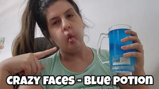 Blue Potion Makes Me Pull Crazy Faces – Puffed Cheeks, Tongue Out & Goofy Madness