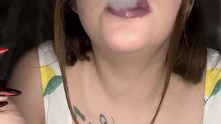 Deep drags on a cigarette and masturbation with sex toys until a loud orgasm - real moans and smoke.