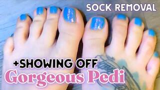 Gorgeous Blue Pedi Sock Removal