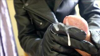 Sperm look sexy on real leather glove AVI