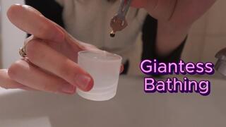 Giantess Stepsister humiliates Tiny stepbrother by telling him that he should bathe her because he is too small, so giantess stepsister bathes smelly tiny stepbrother, bathes him thoroughly, then rubs him and wipes him dry