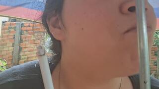 smoking outdoors in the rain pov