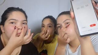 Breath-holding challenge with a timer; cheeks puff out