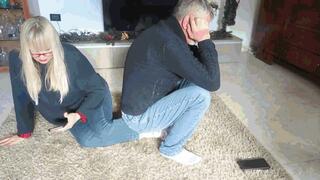 He's sitting on her feet AVI