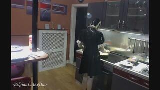 Latex Maid Service: Kitchen Tease & Blowjob