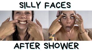 Silly faces after a shower!