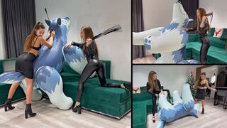Punishment of the naughty inflatable wolf
