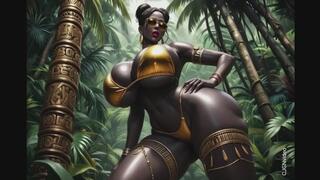 26. African queen wearing gold bikini sexy pose in jungle