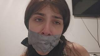 Sock, cleave and tape gagged moaning and fighting till remove