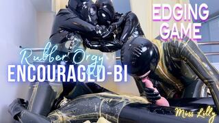 Miss Lilly and Mistress AE Edging game! Complete Enclosure, Encouraged-Bi, Rubber Orgy, Edging, with Gas Masks, Breath Play Hoods and Three Layers of Latex Foursome!