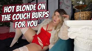 Hot Blonde On The Couch Burps For You