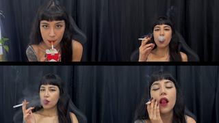 Smoking cigarettes in hot close-ups