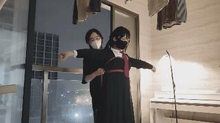 03-Chinese female students were tied up while wearing school uniforms and then walked outdoors