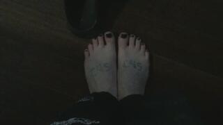 STINKY SLIPPS ON CHESTNUT WOODEN FLOOR