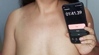 Chubby girl holding breath and belly contractions