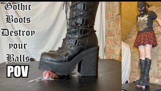 Balls Pulped under Huge Goth Boots - Psycho Gothic Bitch Dolores Aggressive CBT Trampling bootjob in Filthy Chunky Platform Boots **POV PACK** stomping trampling trample hard extreme cumshot cum crush femdom