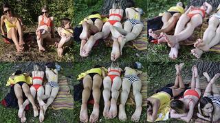 Anett, Kira and Stacy sunbathing barefoot in a public park (Full with 50% discount)