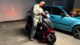 Old scooters and motorcycles are also difficult to drive and start for sexy latina