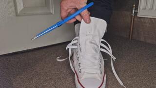 White Converse Hightop Lace Snipping