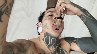 The little human enjoys being on the giant's cock and is then devoured