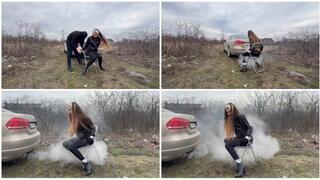 Nastya was tied to a chair with tape and punished with smoke