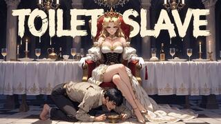Royal Banquet Under Table Piss Ride Queen Hikes Gown Streams Golden into Mouth Grind Wet Pussy for Humiliating Cum