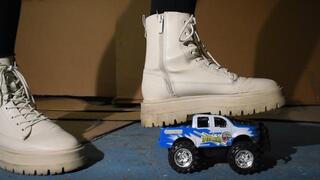 trampling toy car with my boots