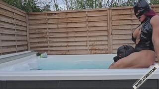 Domination Under the Bubbles She Gives Her New Dog a Bath