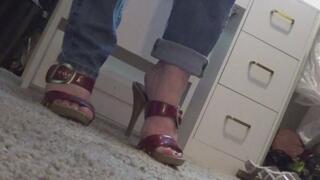 Red shoes and barefeet