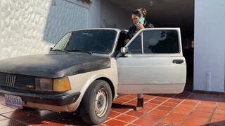 Mrs. Barbara begs the car to start for her.