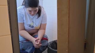 entering the public restroom for the first time