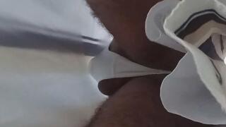 Married man makes trans woman ejaculate on the train.