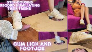 Lytta and Mia - Shoejob and Cum Lick - Step-cousins Record Humiliating their friend on camera, making him licking their dirty feet, cum and lick his own cum after shoejob - FOOT WORSHIP - FOOTJOB - SHOEJOB - FEMALE DOMINATION - CBT - FEMDOM 19