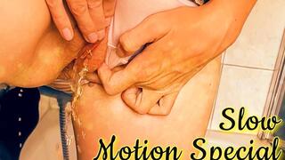 (POV) She pisses directly on your hot cock in the morning (silent slow motion special)