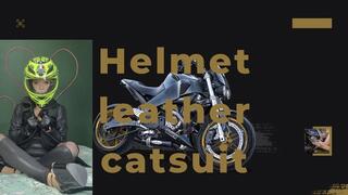 helmet, leather and catsuit