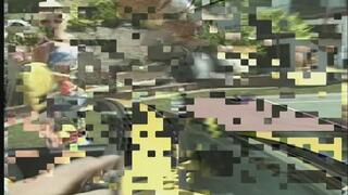 Redhead slut fuck two cock on tennis court as sexy blonde watches then joins in