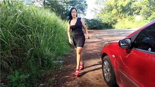 Kendra Pedal Pumping in sexy Dress and Red High Heels