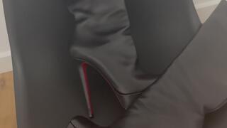 Leatherslave cums on Loubotin Bianca boots