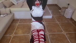 The soles of the white-stockinged nun's feet