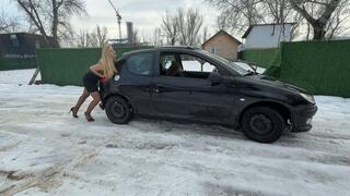 Driving and sliding on ice in high heels CUSTOM MP4