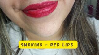 Smoking up close - red lips - close-ups